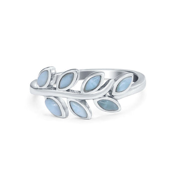 Sideways Leaf Natural Dominican Thumb Ring Simulated Larimar CZ 925 Sterling Silver